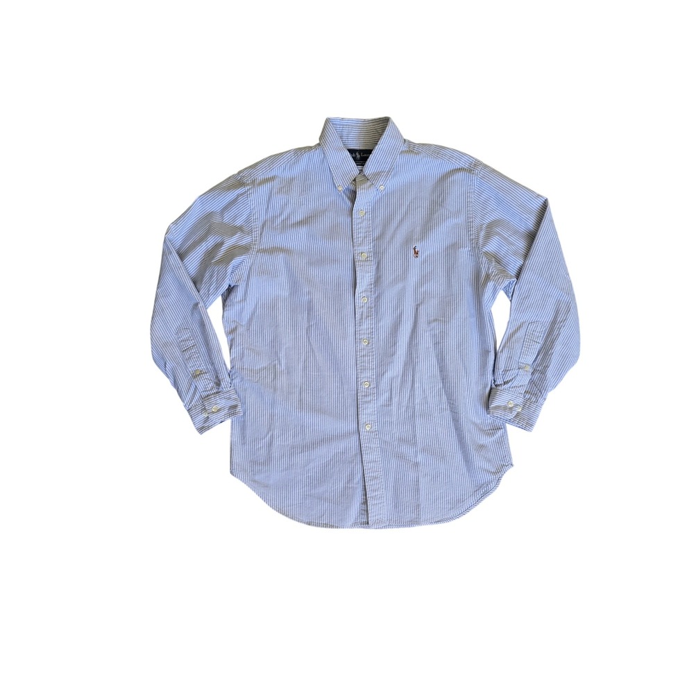 Ralph Lauren Classic Fit Blue White Striped Button Down Shirt 16 32/33‎ Mens Lg